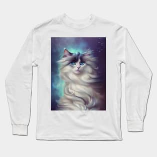 Long Haired Cat - Modern Digital Art Long Sleeve T-Shirt